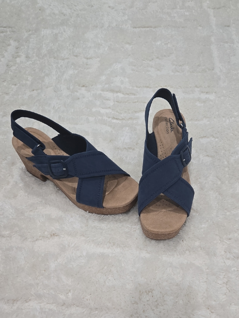 Clarks Collection Nerisa West Buckle Wedge Sandals Women’s US 10 Navy New Retail - Picture 2 of 7